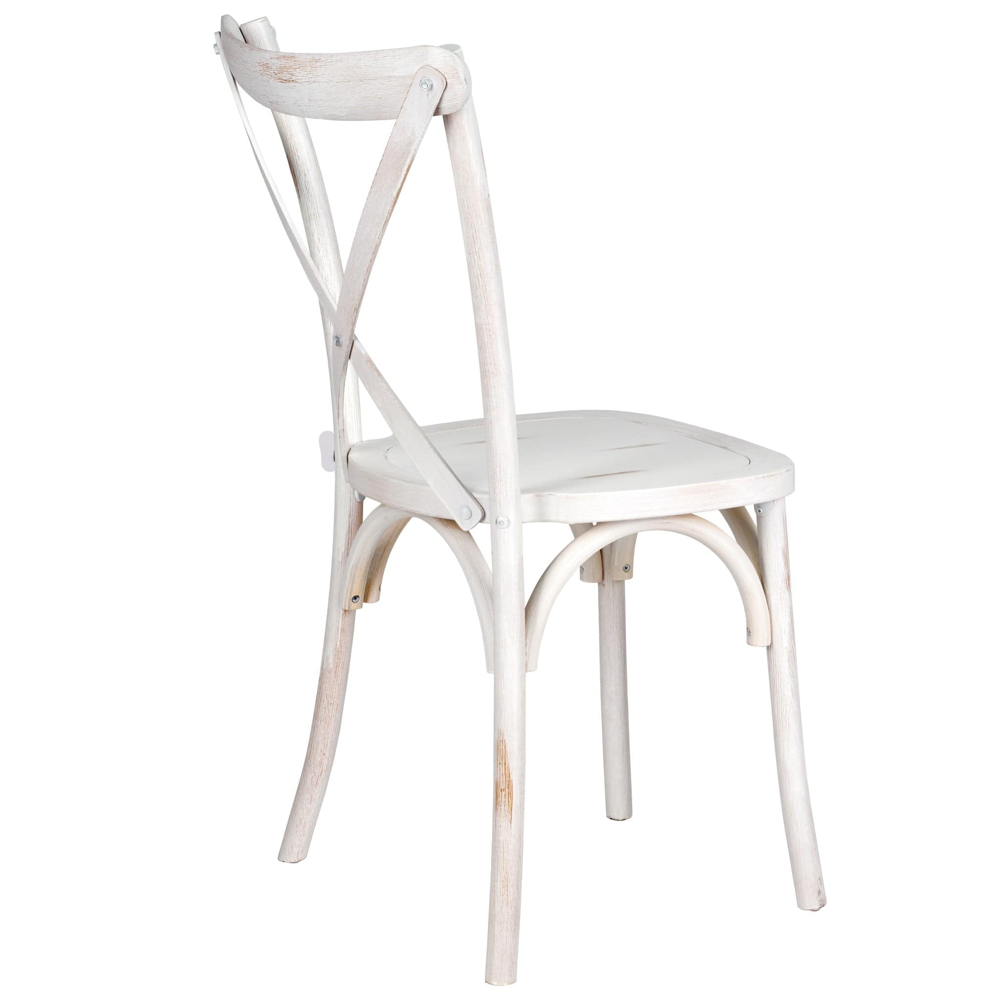 Chivari 24 Pack White Distressed ToughWood™ Cross Back Chair CXWWD-AX-T-24