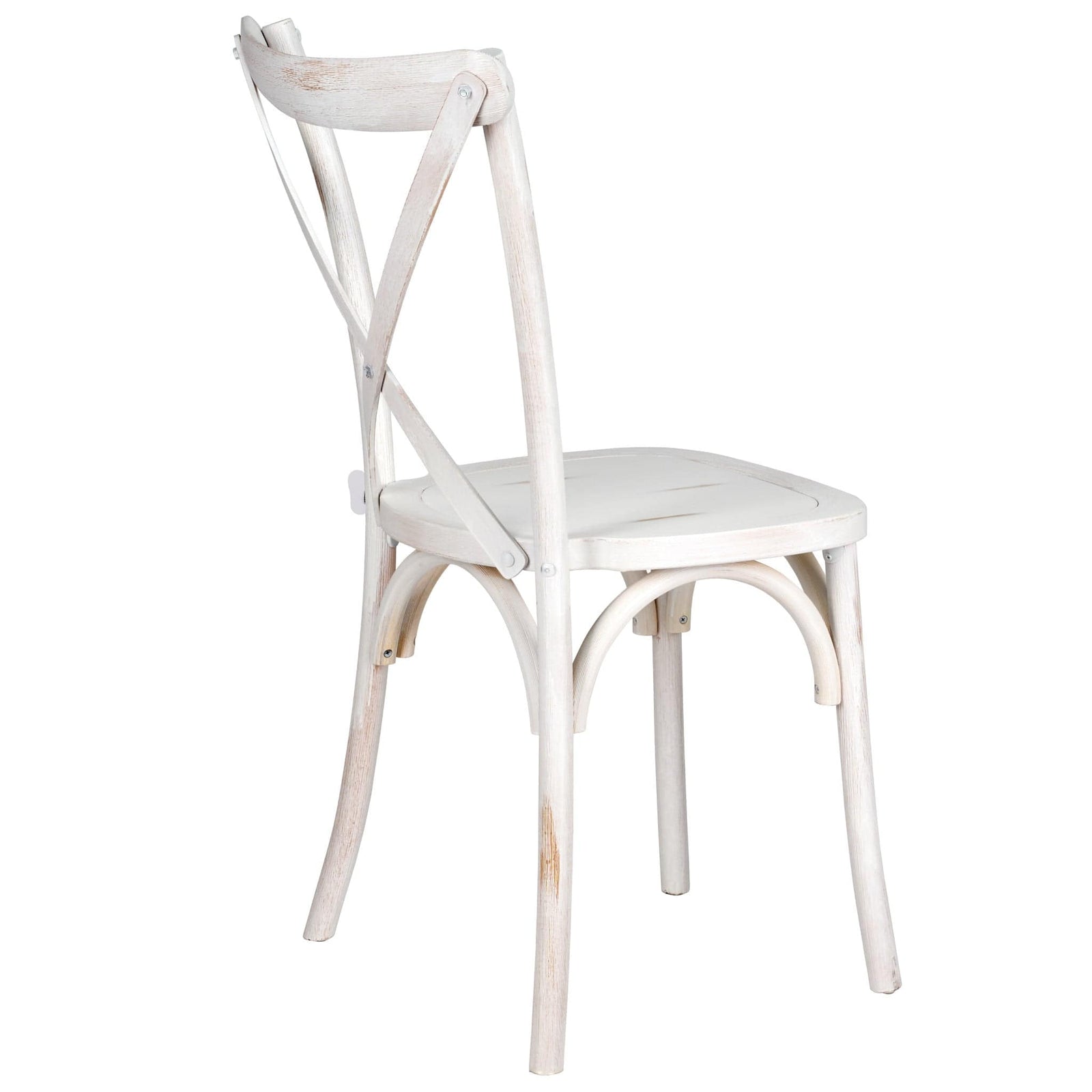 Chivari 24 Pack White Distressed ToughWood™ Cross Back Chair CXWWD-AX-T-24