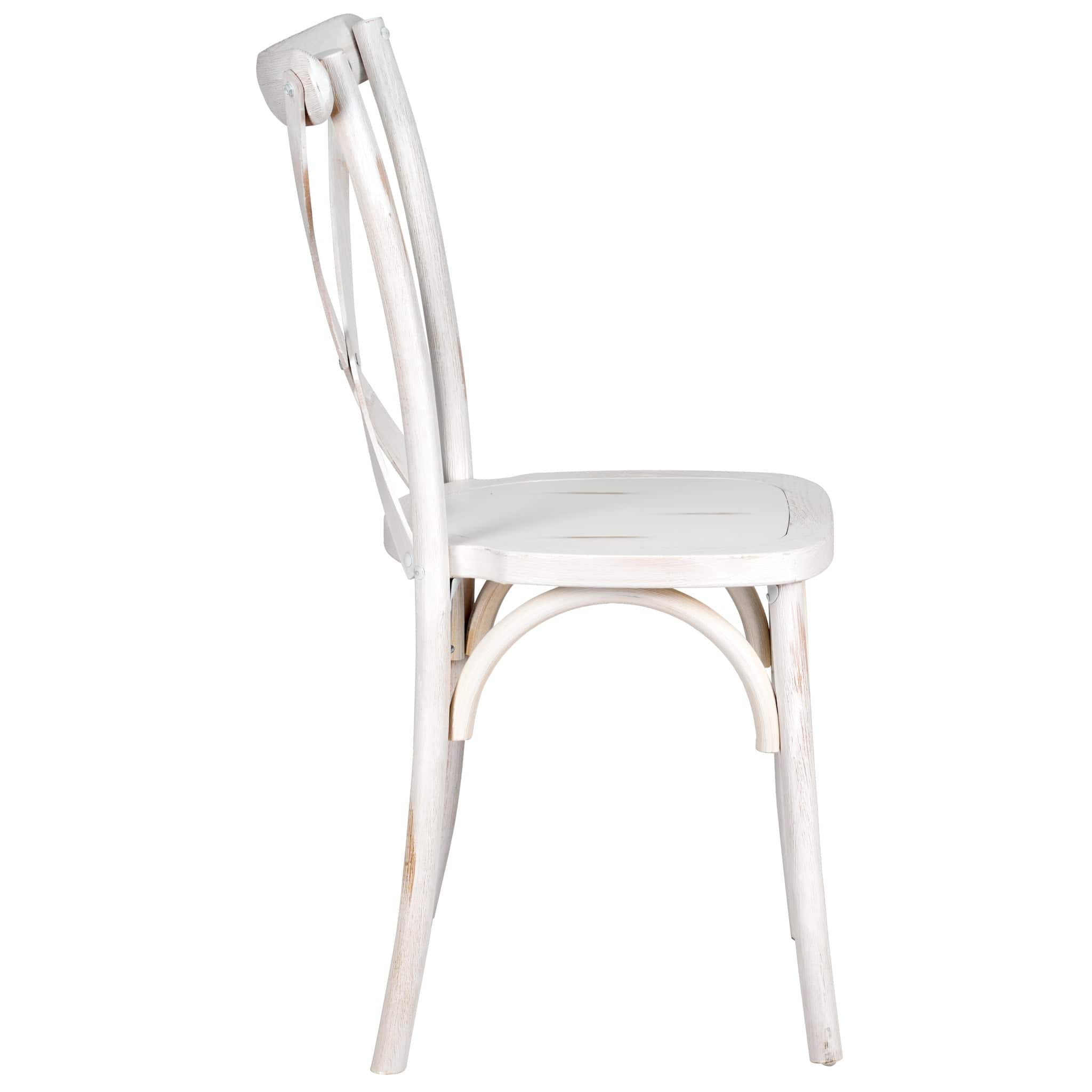 Chivari 24 Pack White Distressed ToughWood™ Cross Back Chair CXWWD-AX-T-24