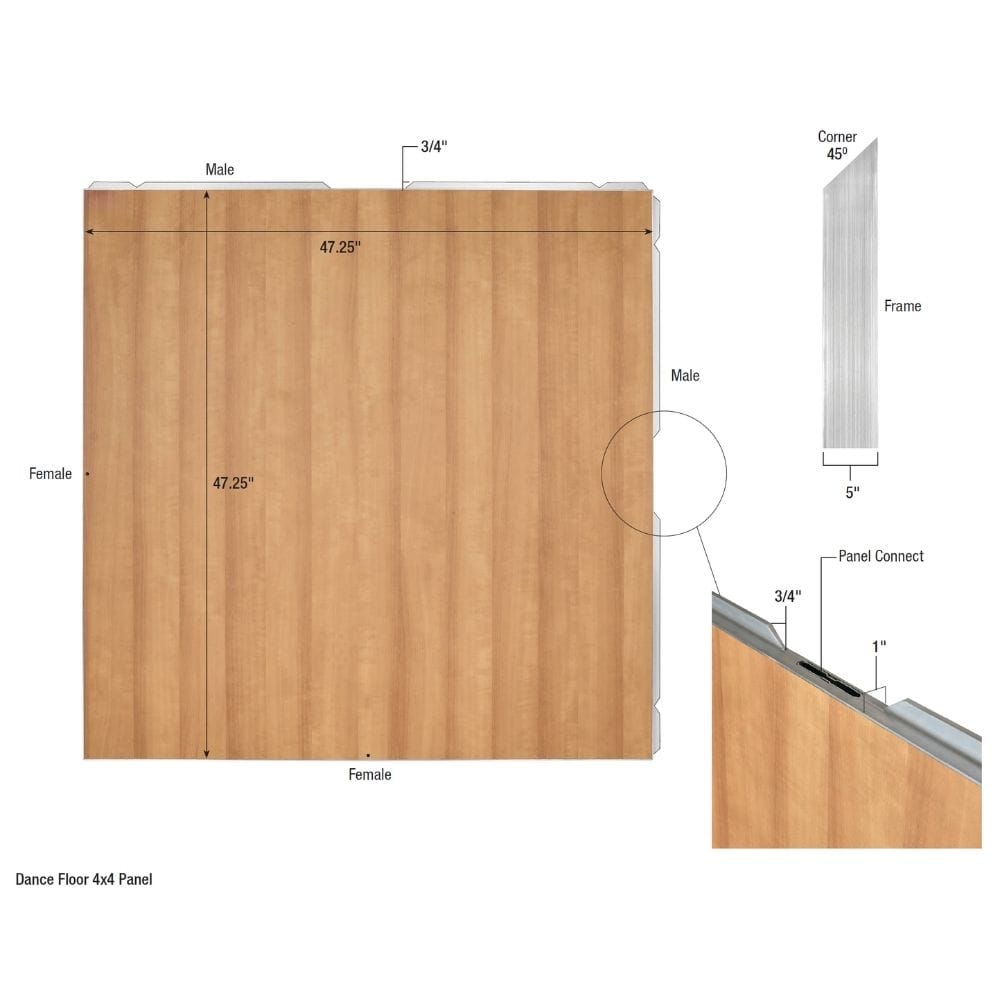 Chivari 32' x 32' Fruitwood Portable Dance Floor with Classic Gold Edge Trim DF-32X32-FRTCG-KT