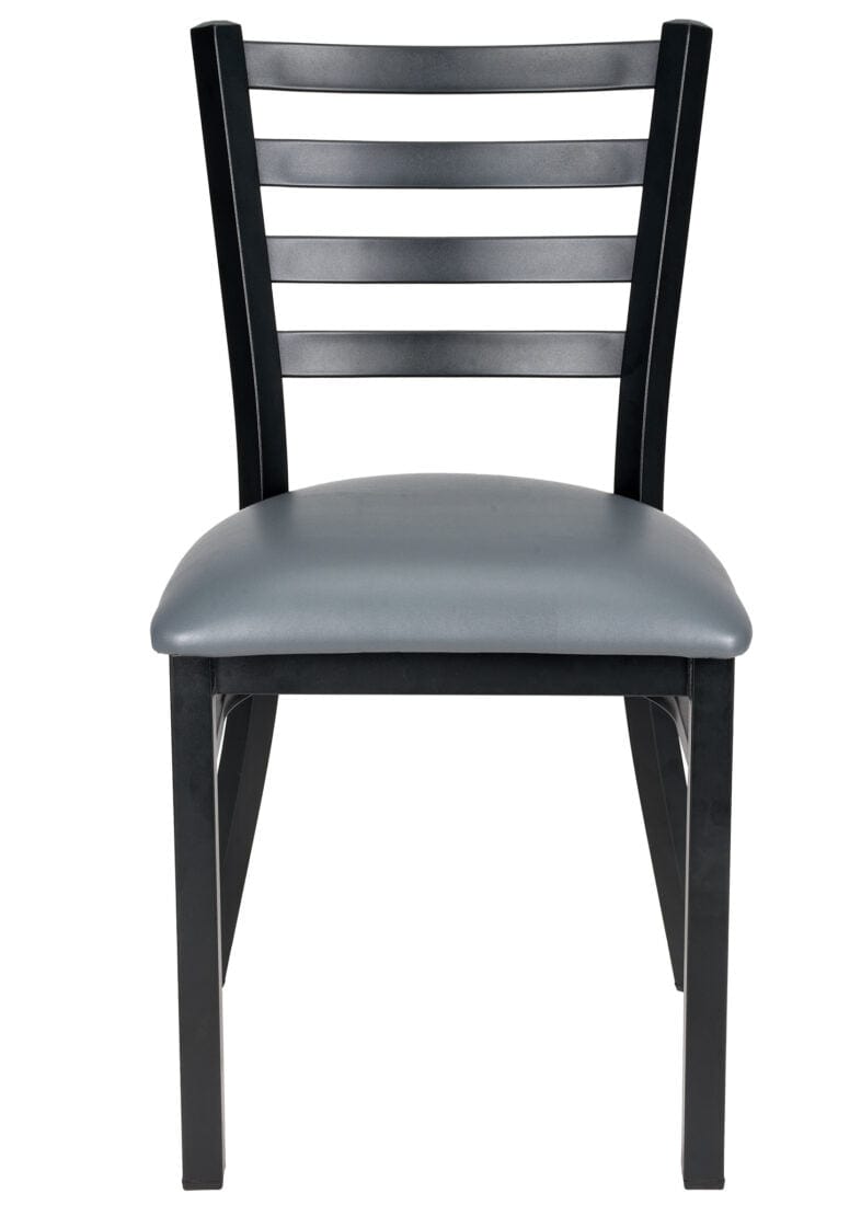 Ladder Back Restaurant Chair with Black Metal Frame and Dark Gray Vinyl Seat