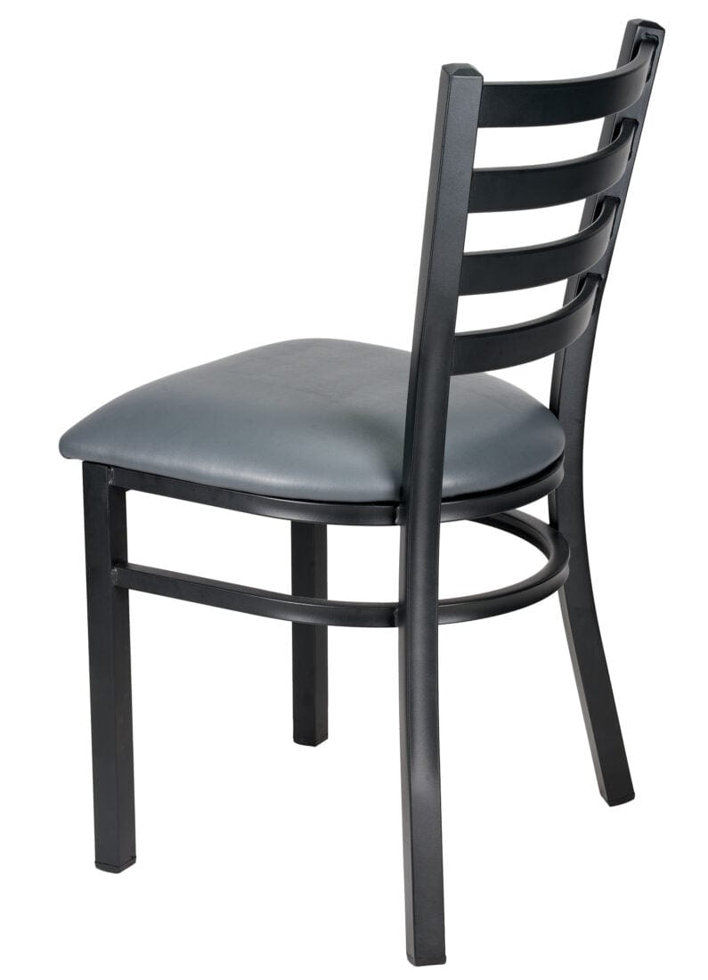 Chivari Ladder Back Restaurant Chair with Black Metal Frame and Dark Gray Vinyl Seat CLMBVDG-ZF-KT
