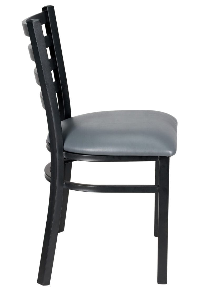 Chivari Ladder Back Restaurant Chair with Black Metal Frame and Dark Gray Vinyl Seat CLMBVDG-ZF-KT