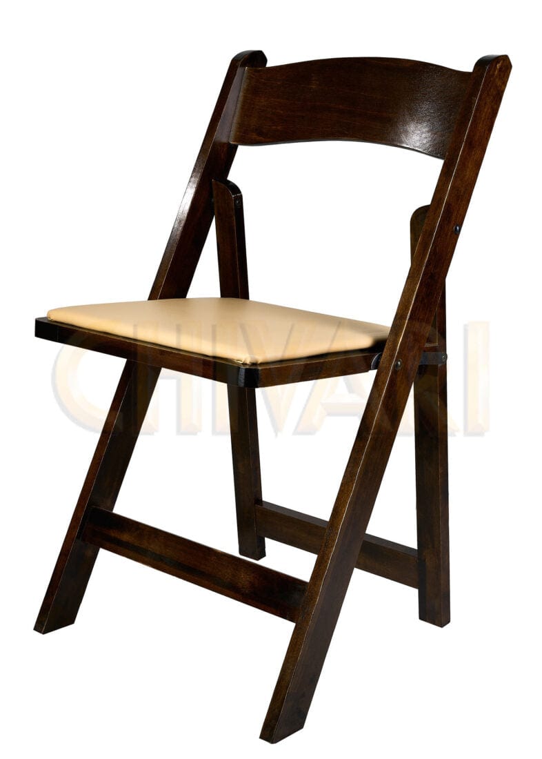 Chivari Fruitwood ToughWood™ Folding Chair with Tan Cushion CFWF-TAN-AX-T
