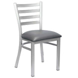Ladder Back Restaurant Chair with Silver Frame and Dark Gray Vinyl Seat