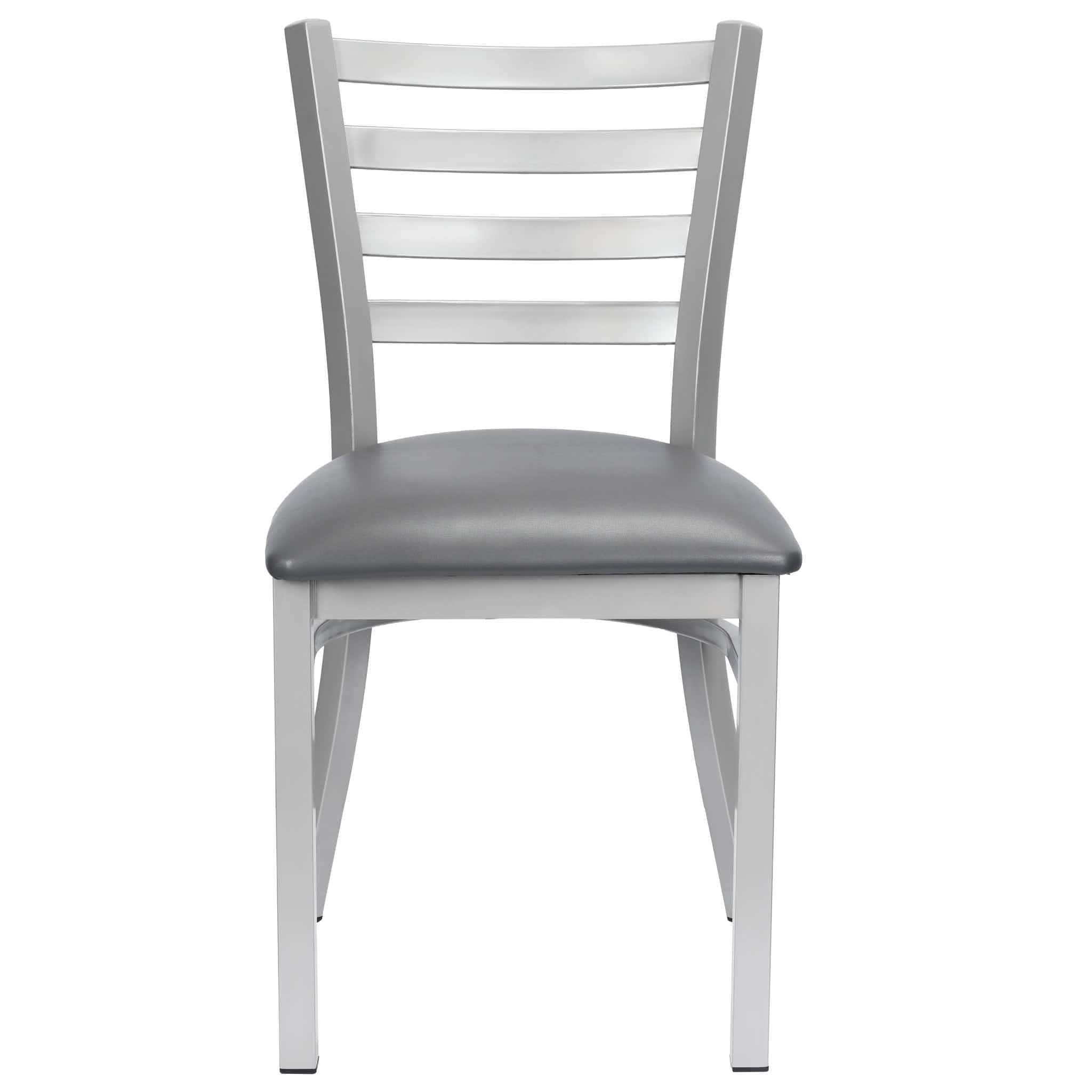 Ladder Back Restaurant Chair with Silver Frame and Dark Gray Vinyl Seat