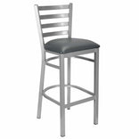 Ladder Back Bar Stool with Silver Frame and Dark Gray Vinyl Seat