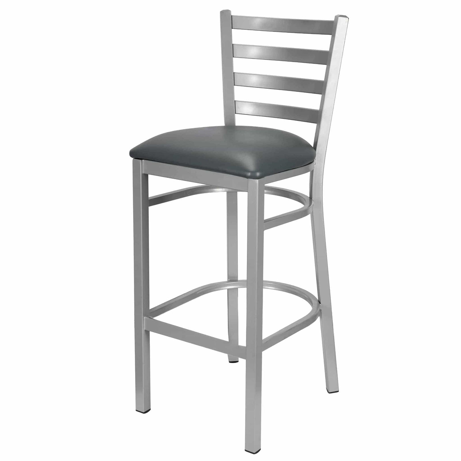 Chivari Ladder Back Bar Stool with Silver Frame and Dark Gray Vinyl Seat BLMSVDG-ZF-KT