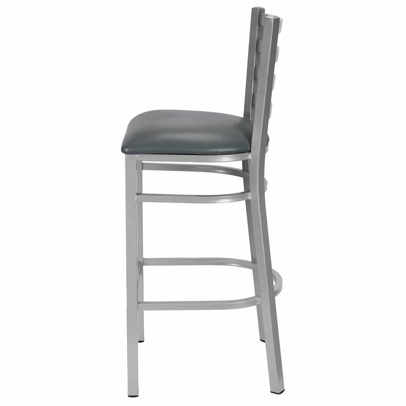 Chivari Ladder Back Bar Stool with Silver Frame and Dark Gray Vinyl Seat BLMSVDG-ZF-KT