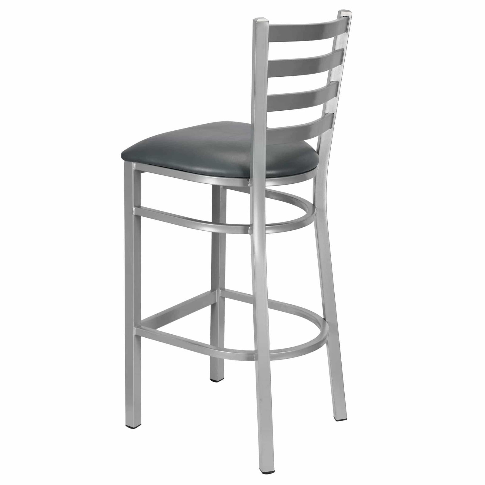 Chivari Ladder Back Bar Stool with Silver Frame and Dark Gray Vinyl Seat BLMSVDG-ZF-KT