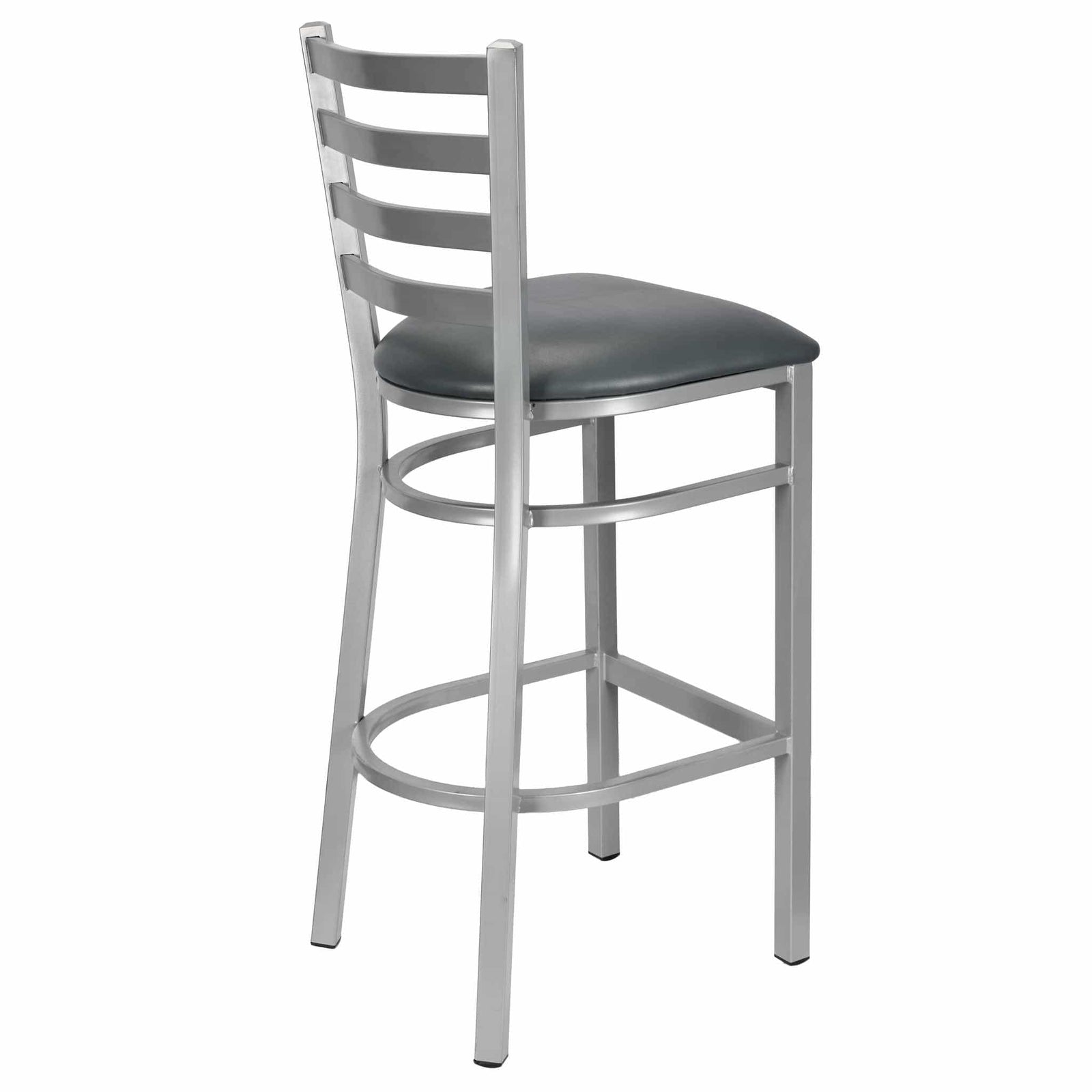 Chivari Ladder Back Bar Stool with Silver Frame and Dark Gray Vinyl Seat BLMSVDG-ZF-KT