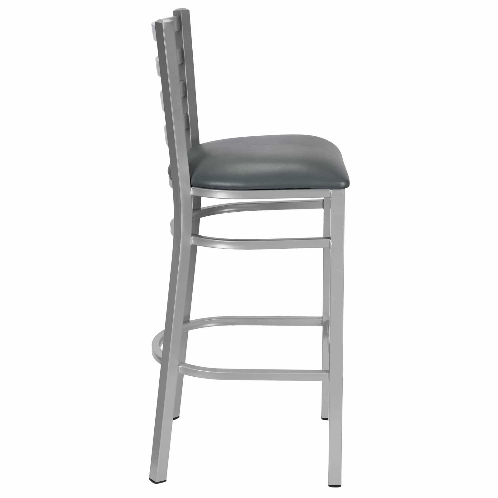 Chivari Ladder Back Bar Stool with Silver Frame and Dark Gray Vinyl Seat BLMSVDG-ZF-KT