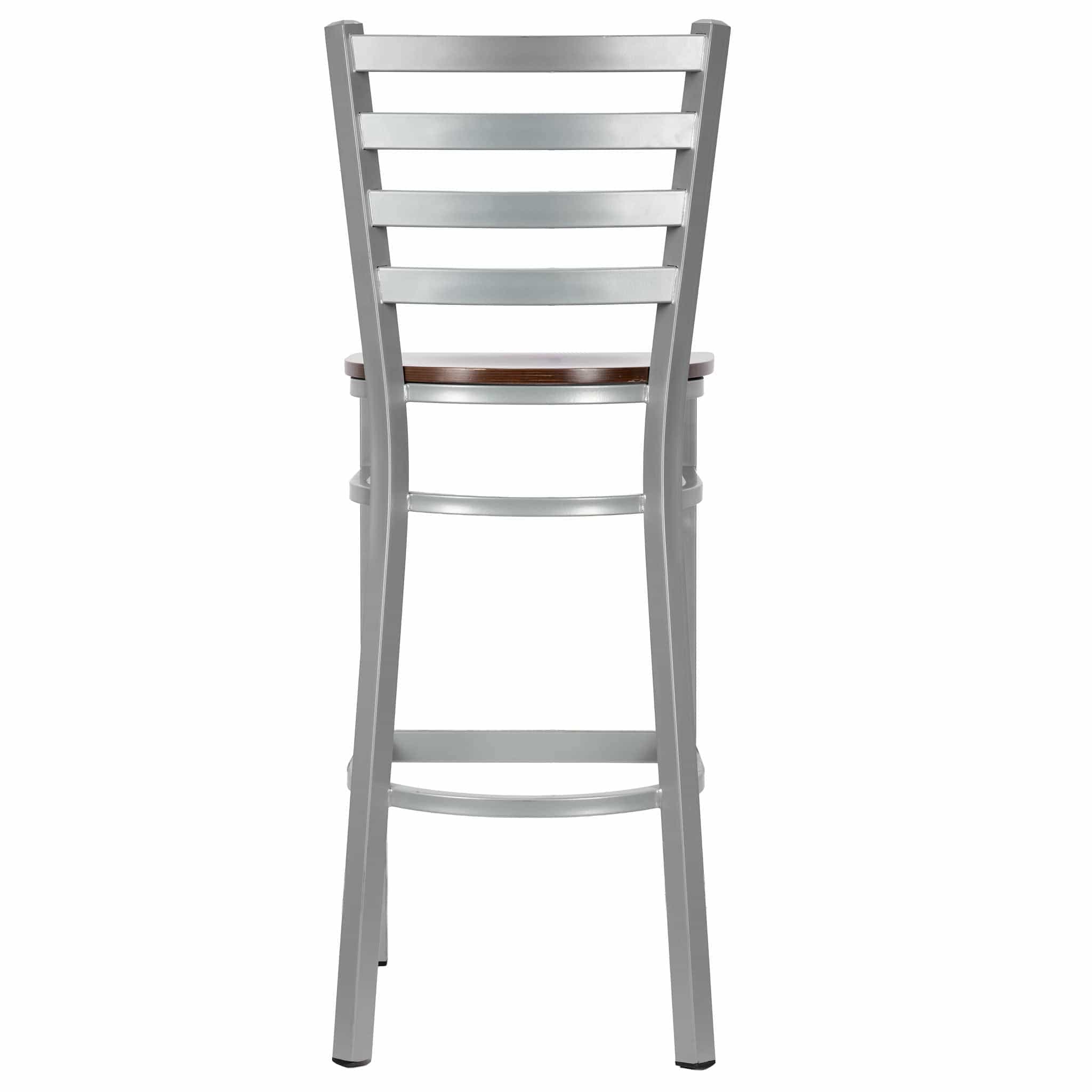 Chivari Ladder Back Bar Stool with Silver Frame and Dark Wood Seat BLMSWDW-ZF-KT
