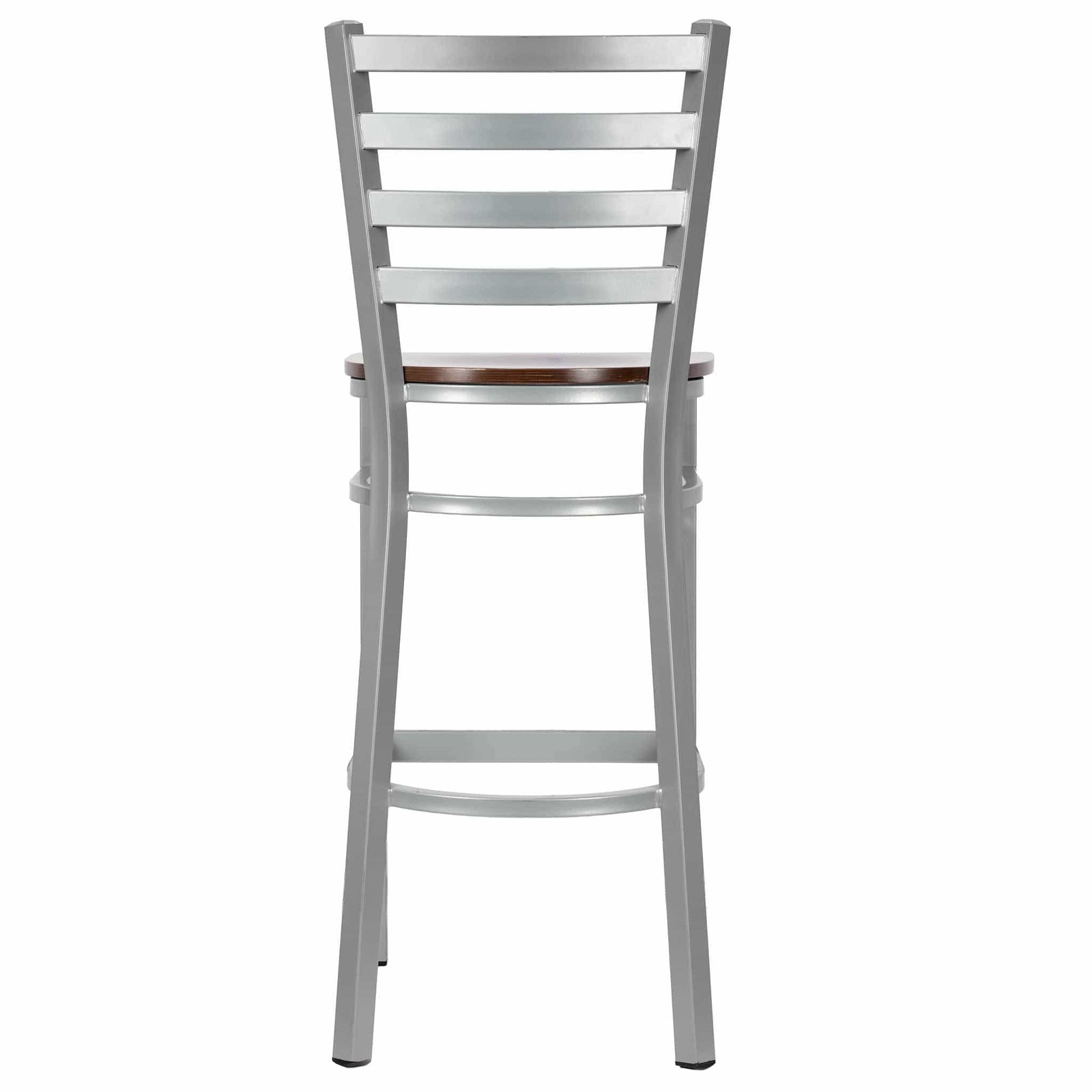 Chivari Ladder Back Bar Stool with Silver Frame and Dark Wood Seat BLMSWDW-ZF-KT