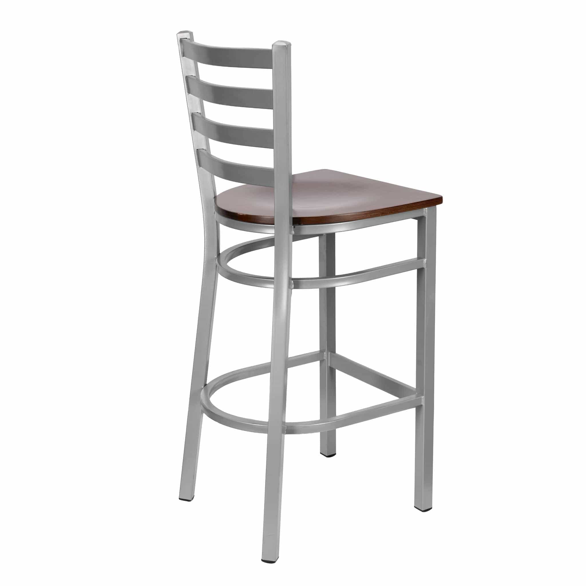 Chivari Ladder Back Bar Stool with Silver Frame and Dark Wood Seat BLMSWDW-ZF-KT