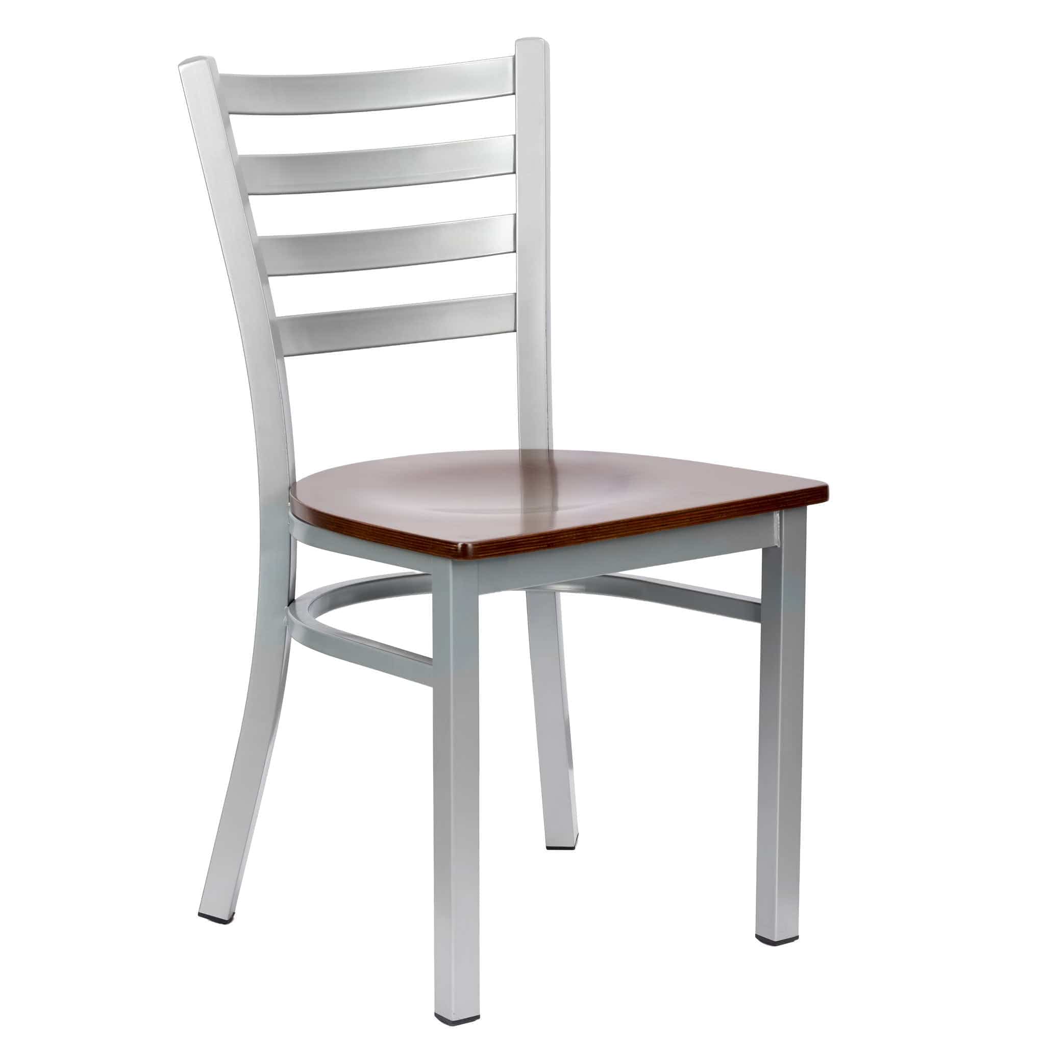Chivari Ladder Back Restaurant Chair with Dark Wood Silver Frame and Dark Wood Seat CLMSWDW-ZF-KT