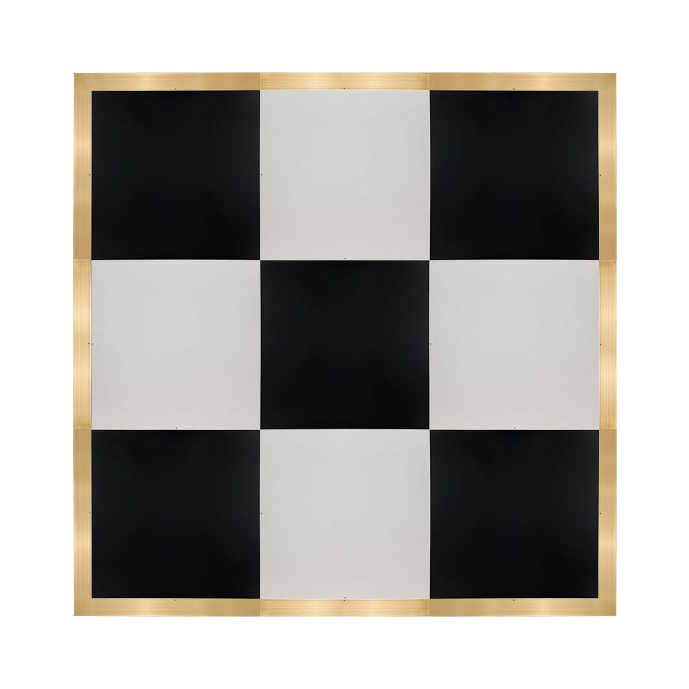Chivari 12' x 12' Black & White Portable Dance Floor with Classic Gold Edge Trim DF-12X12-BLKWHTCG-KT