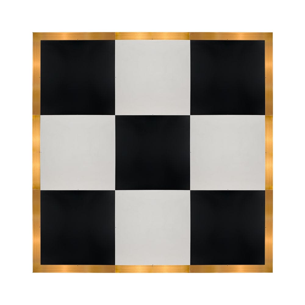 Chivari 12' x 12' Black & White Portable Dance Floor with Gold Edge Trim DF-12X12-BLKWHTG-KT