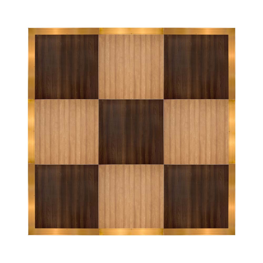 Chivari 12' x 12' Fruitwood & Chestnut Portable Dance Floor with Gold Edge Trim DF-12X12-CHTFRTG-KT