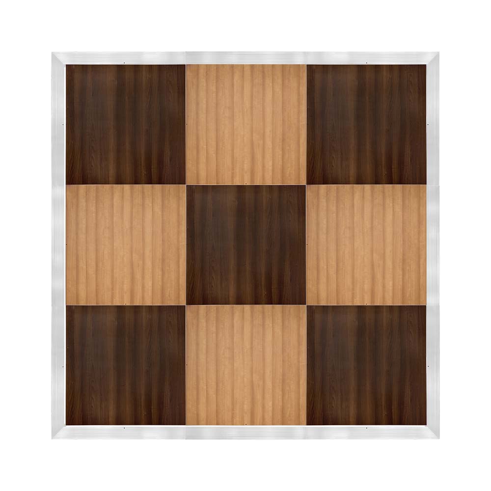 Chivari 12' x 12' Fruitwood & Chestnut Portable Dance Floor with Silver Edge Trim DF-12X12-CHTFRTS-KT