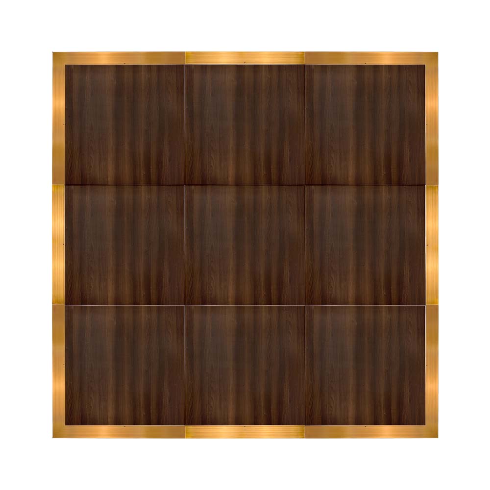 Chivari 12' x 12' Fruitwood Portable Dance Floor with Gold Edge Trim DF-12X12-FRTG-KT