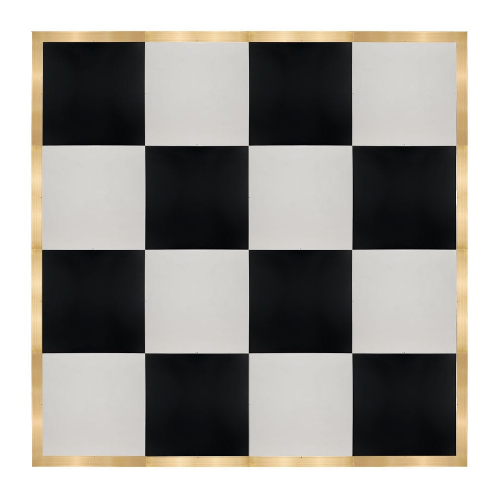 Chivari 16' x 16' Black & White Portable Dance Floor with Classic Gold Edge Trim DF-16X16-BLKWHTCG-KT