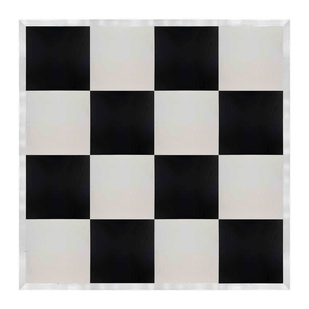 Chivari 16' x 16' Black & White Portable Dance Floor with Silver Edge Trim DF-16X16-BLKWHTS-KT
