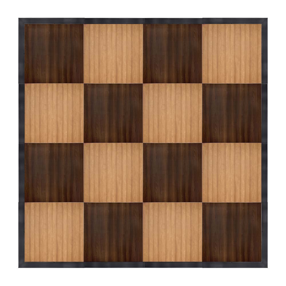 Chivari 16' x 16' Chestnut & Fruitwood Portable Dance Floor with Black Edge Trim DF-16X16-CHTFRTB-KT