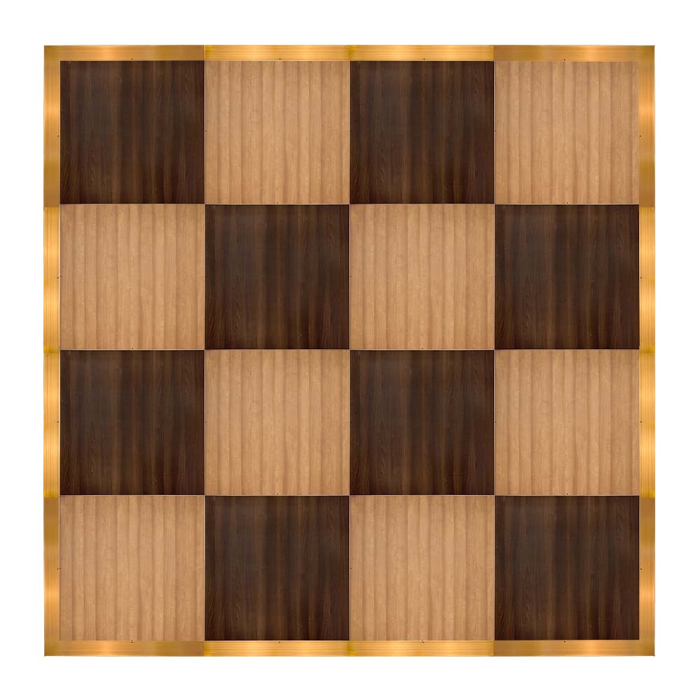 Chivari 16' x 16' Fruitwood & Chestnut Portable Dance Floor with Gold Edge Trim DF-16X16-CHTFRTG-KT
