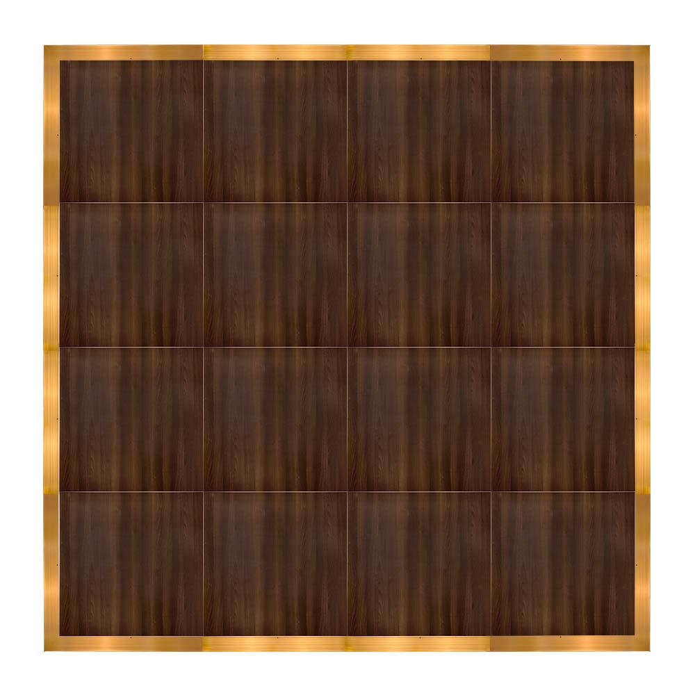 Chivari 16' x 16' Fruitwood Portable Dance Floor with Gold Edge Trim DF-16X16-FRTG-KT