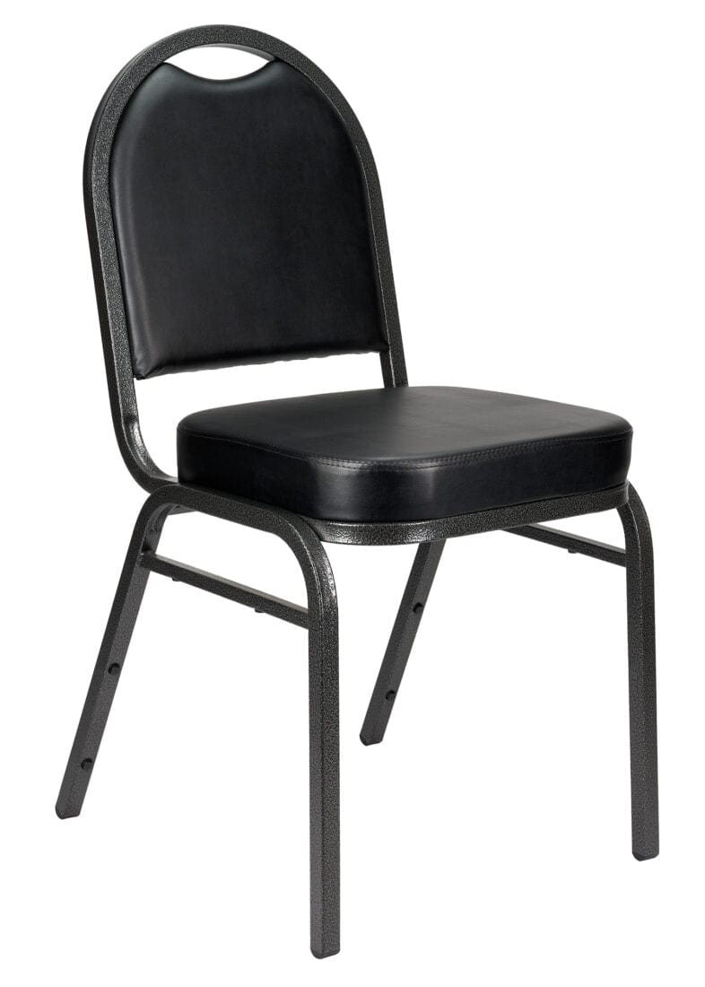 Chivari Black Vinyl Silver Steel Frame Dome Back Banquet Chair CQDVBS-ZF-T