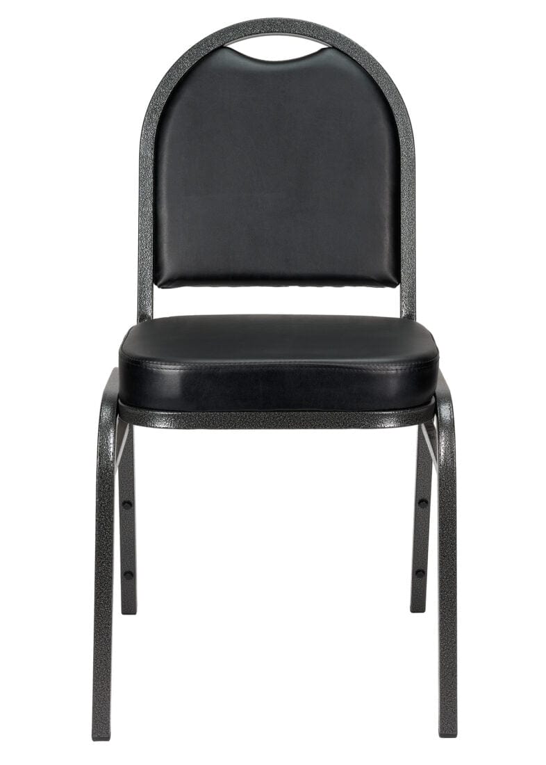Chivari Black Vinyl Silver Steel Frame Dome Back Banquet Chair CQDVBS-ZF-T