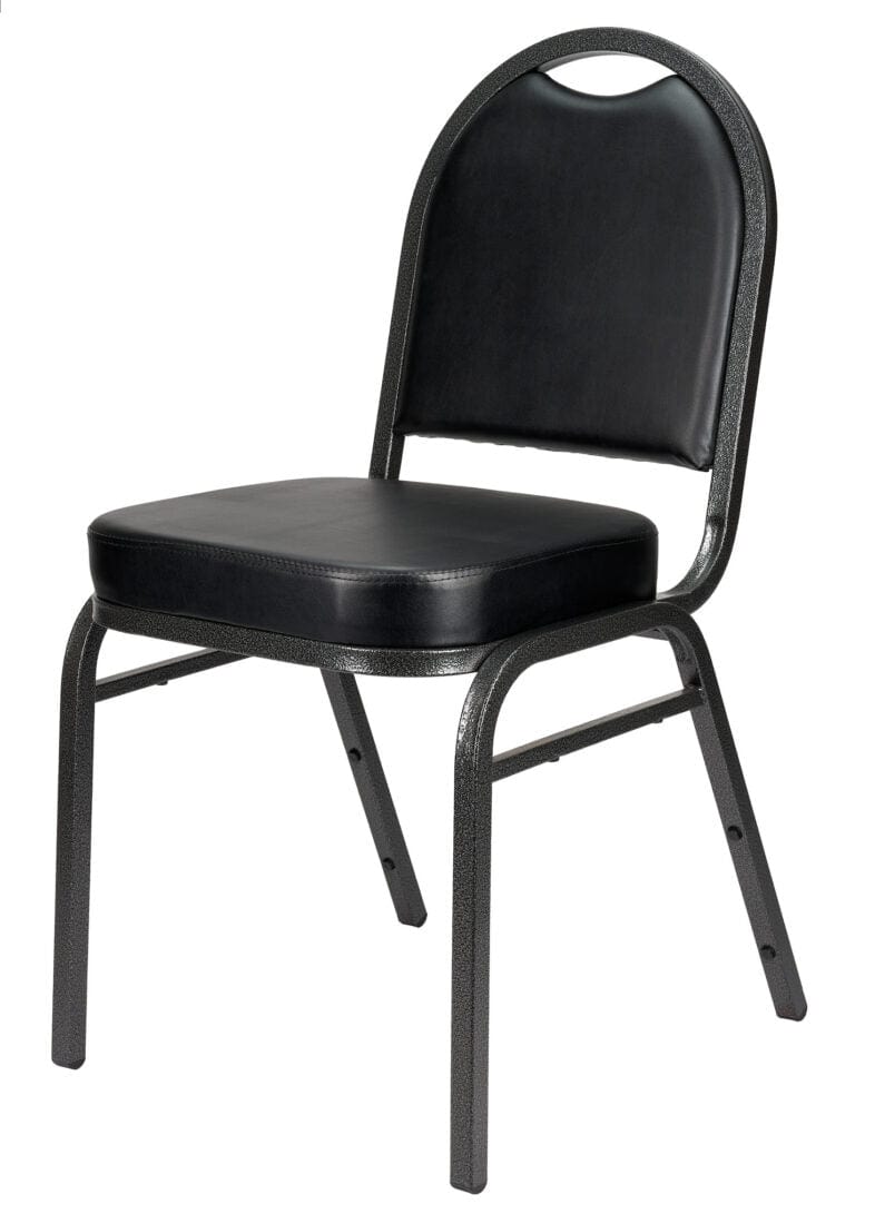 Chivari Black Vinyl Silver Steel Frame Dome Back Banquet Chair CQDVBS-ZF-T