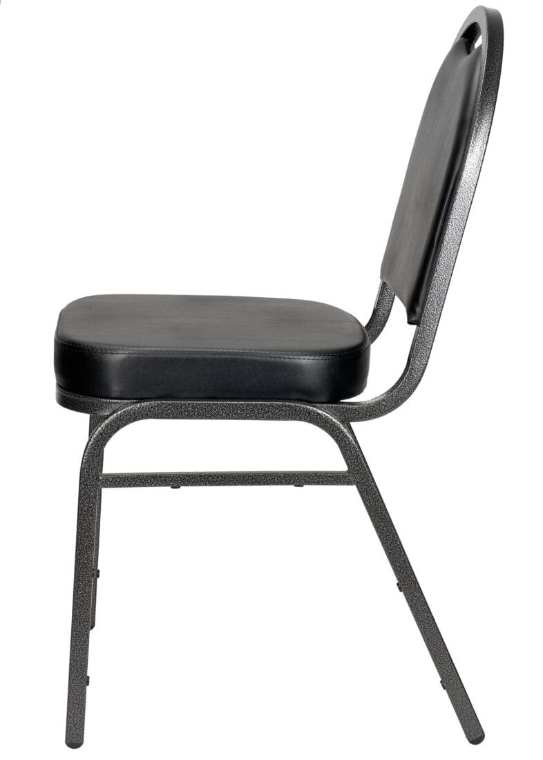 Chivari Black Vinyl Silver Steel Frame Dome Back Banquet Chair CQDVBS-ZF-T
