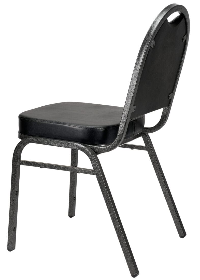 Chivari Black Vinyl Silver Steel Frame Dome Back Banquet Chair CQDVBS-ZF-T