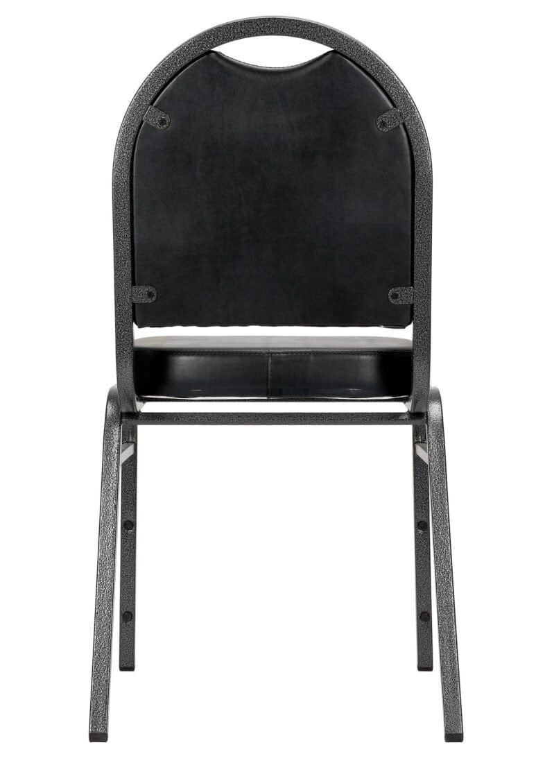 Chivari Black Vinyl Silver Steel Frame Dome Back Banquet Chair CQDVBS-ZF-T