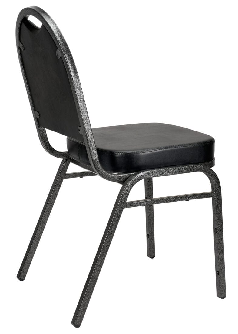 Chivari Black Vinyl Silver Steel Frame Dome Back Banquet Chair CQDVBS-ZF-T
