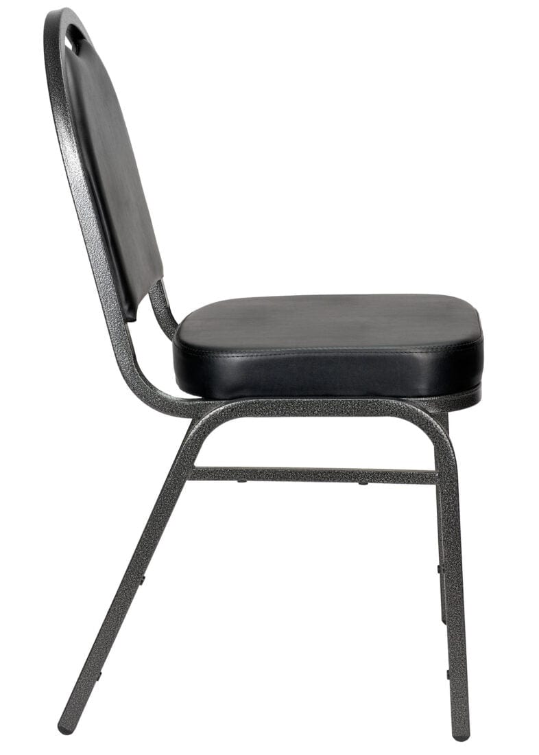 Chivari Black Vinyl Silver Steel Frame Dome Back Banquet Chair CQDVBS-ZF-T