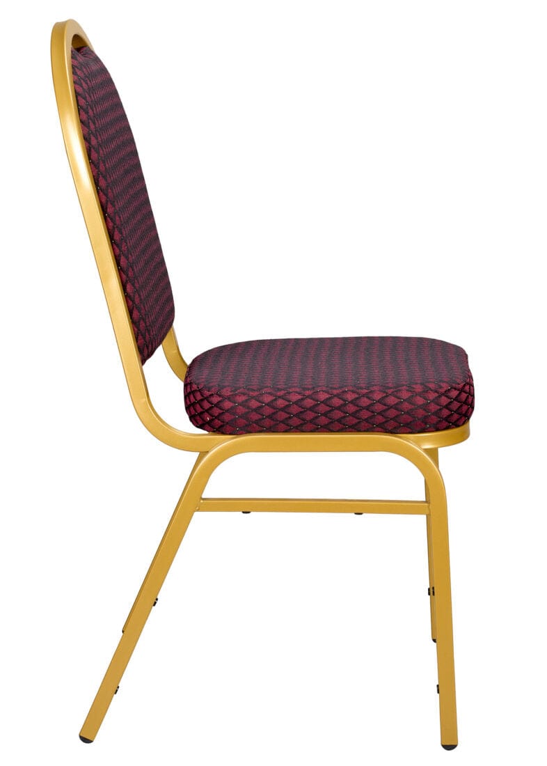 Chivari Burgundy Patterned Fabric Gold Steel Frame Dome Back Banquet Chair CQDFBU-ZF-T