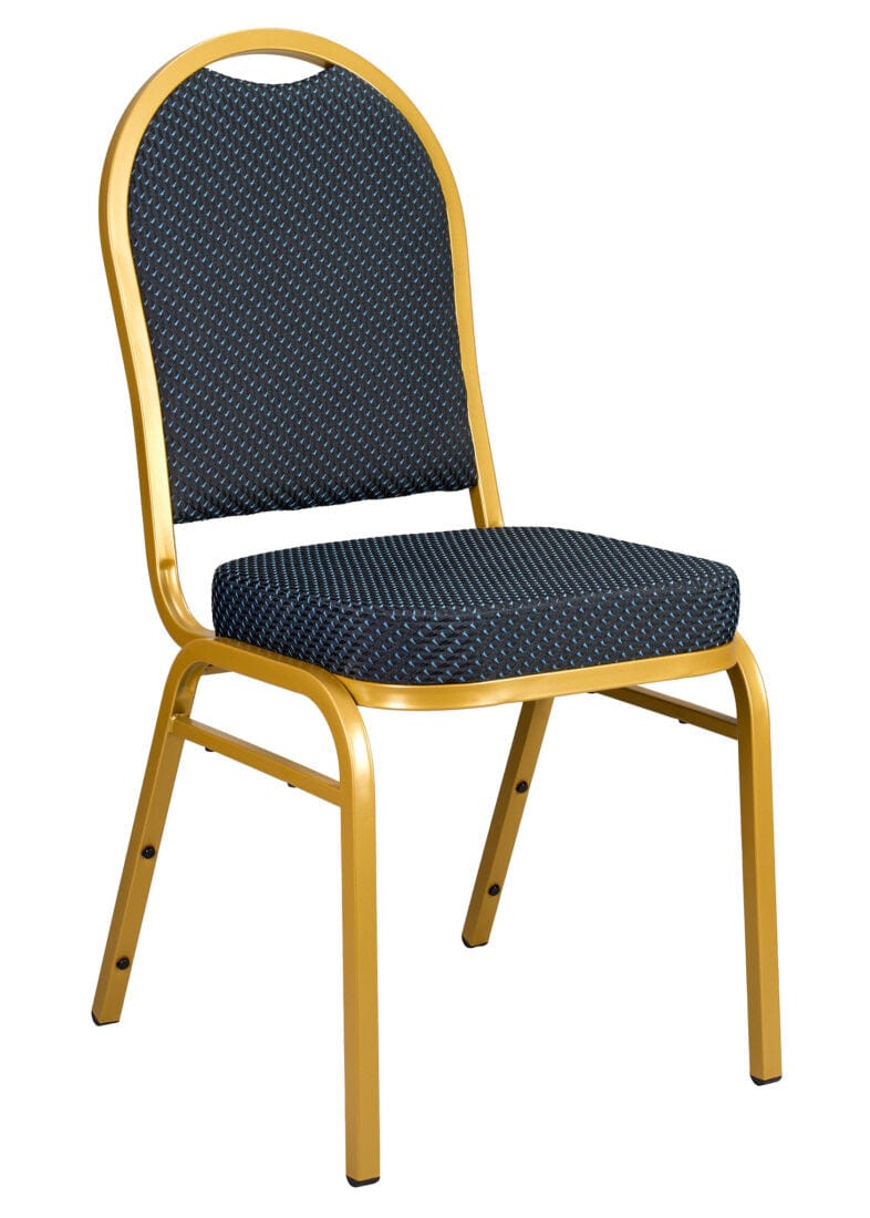 Chivari Navy Blue Patterned Fabric Gold Steel Frame Dome Back Banquet Chair CQDFBLU-ZF-T