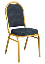 Navy Blue Patterned Fabric Gold Steel Frame Dome Back Banquet Chair