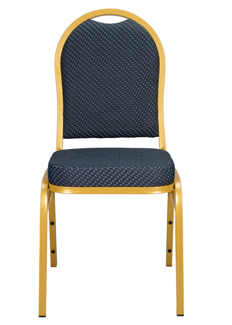 Chivari Navy Blue Patterned Fabric Gold Steel Frame Dome Back Banquet Chair CQDFBLU-ZF-T