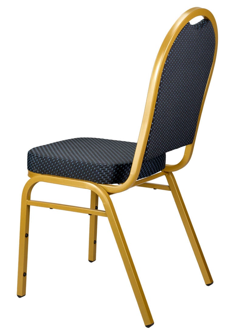 Chivari Navy Blue Patterned Fabric Gold Steel Frame Dome Back Banquet Chair CQDFBLU-ZF-T