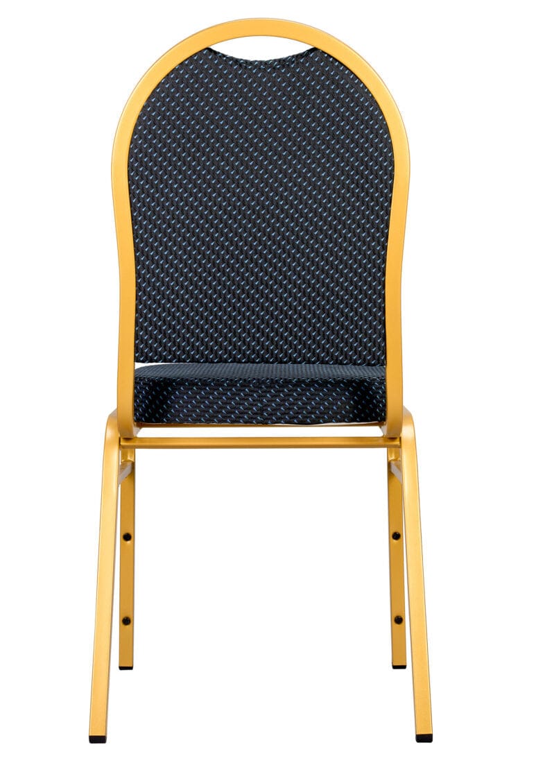 Chivari Navy Blue Patterned Fabric Gold Steel Frame Dome Back Banquet Chair CQDFBLU-ZF-T