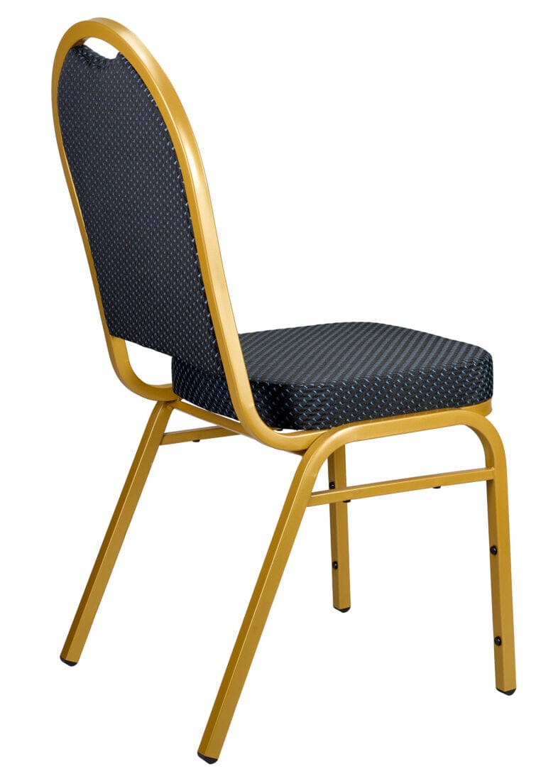 Chivari Navy Blue Patterned Fabric Gold Steel Frame Dome Back Banquet Chair CQDFBLU-ZF-T