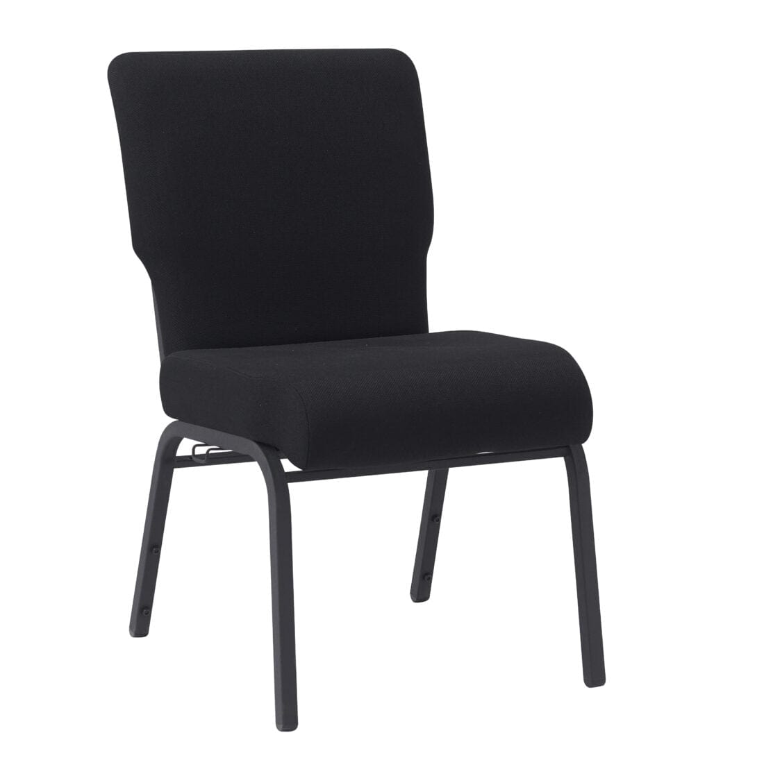 Chivari Black Fabric Church Chair with Full Back 20.5" Wide Black Steel Frame CH20FBB-ZF-T