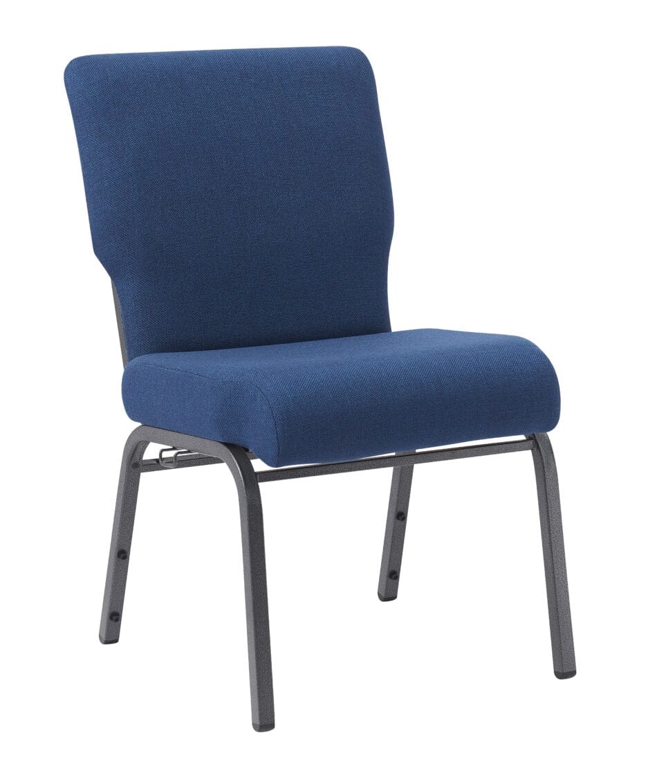 Chivari Indigo Fabric Church Chair with Full Back 20.5" Wide Silver Vein Steel Frame CH20FISV-ZF-T