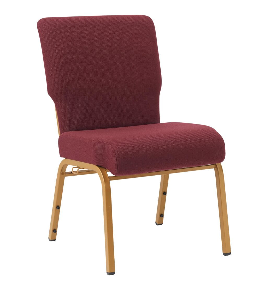 Chivari Maroon Fabric Church Chair with Full Back 20.5" Wide Gold Steel Frame CH20FMG-ZF-T