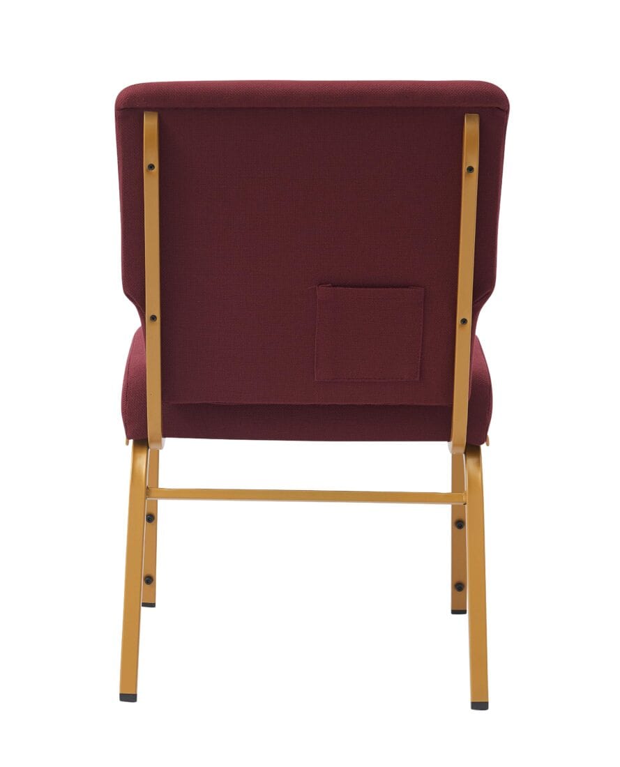 Chivari Maroon Fabric Church Chair with Full Back 20.5" Wide Gold Steel Frame CH20FMG-ZF-T