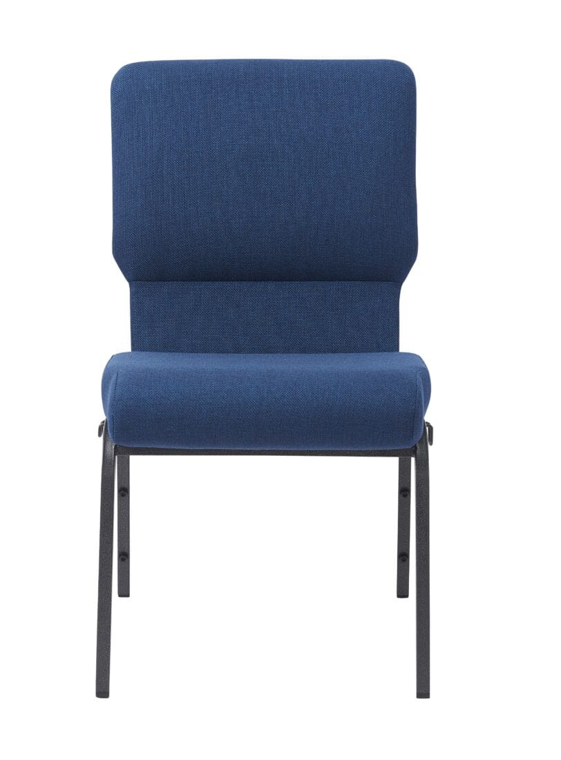 Chivari Indigo Fabric Church Chair with Cut-Away Back 18.5" Wide Silver Vein Steel Frame CH18INSV-ZF-T